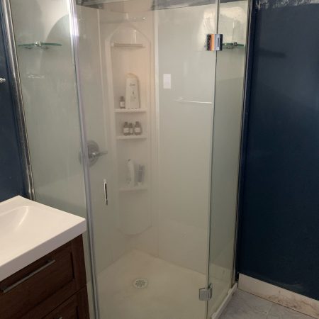 Basement Bathroom Corner Shower Unit & Vanity