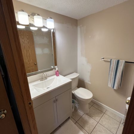 Powder Room New Vanity & Toilet W/ Drywall Patching